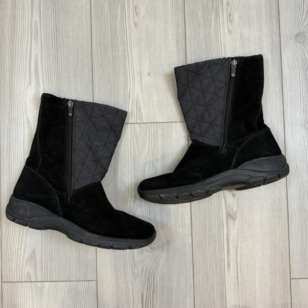 L.L.Bean Women's 487611‎ Winter Boots Black Suede Quilted Side Zip 9 Medium